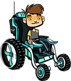 Boy in futuristic wheelchair