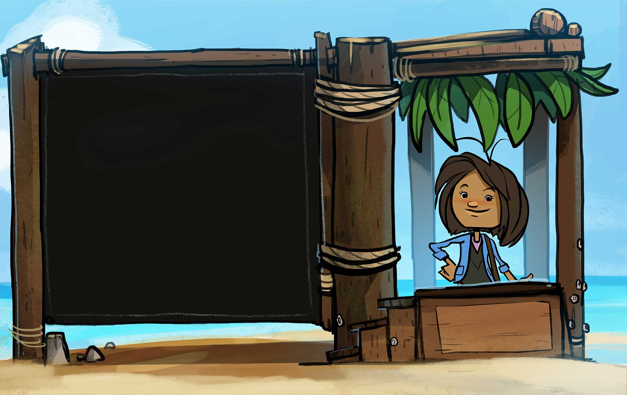 Captain sitting in a booth on the beach ready to tell you about goal setting.